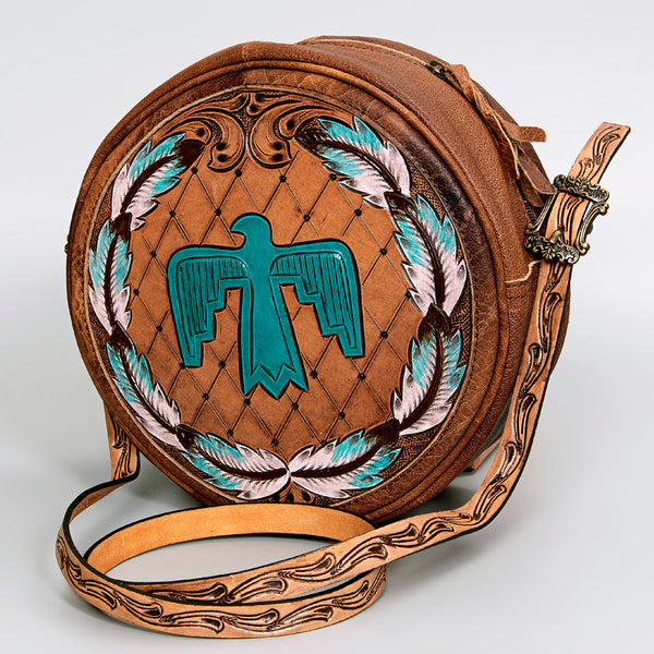 ADBG933 American Darling Western Leather Canteen Bag with Hand Tooled Floral Artistry