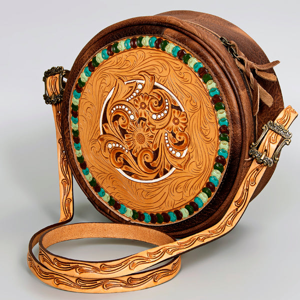 ADBG933 American Darling Western Leather Canteen Bag with Hand Tooled Floral Artistry