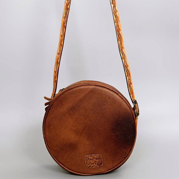ADBG933 American Darling Western Leather Canteen Bag with Hand Tooled Floral Artistry