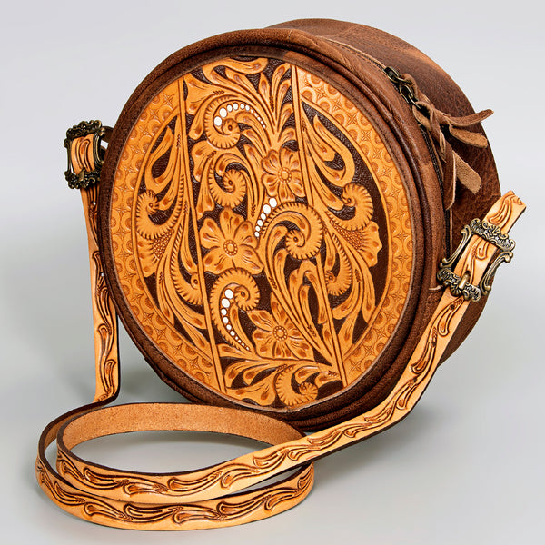 ADBG933 American Darling Western Leather Canteen Bag with Hand Tooled Floral Artistry