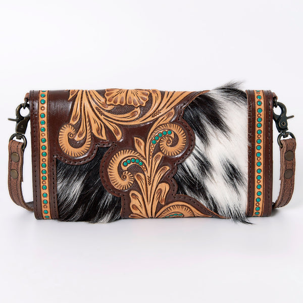 ADBG941 American Darling Handcrafted Hair-On Cowhide Wallet with Hand Tooled Floral Carved Leather