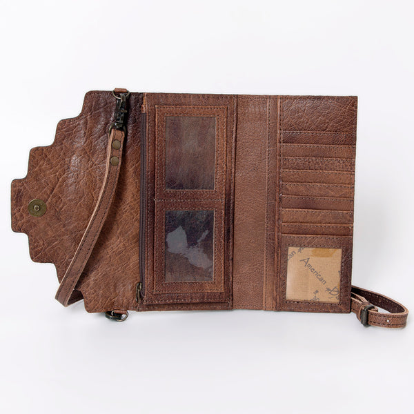 ADBG941 American Darling Handcrafted Hair-On Cowhide Wallet with Hand Tooled Floral Carved Leather