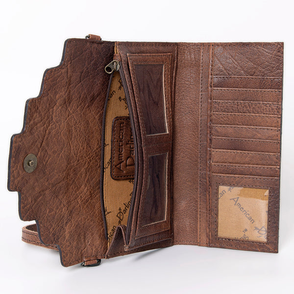 ADBG941 American Darling Handcrafted Hair-On Cowhide Wallet with Hand Tooled Floral Carved Leather