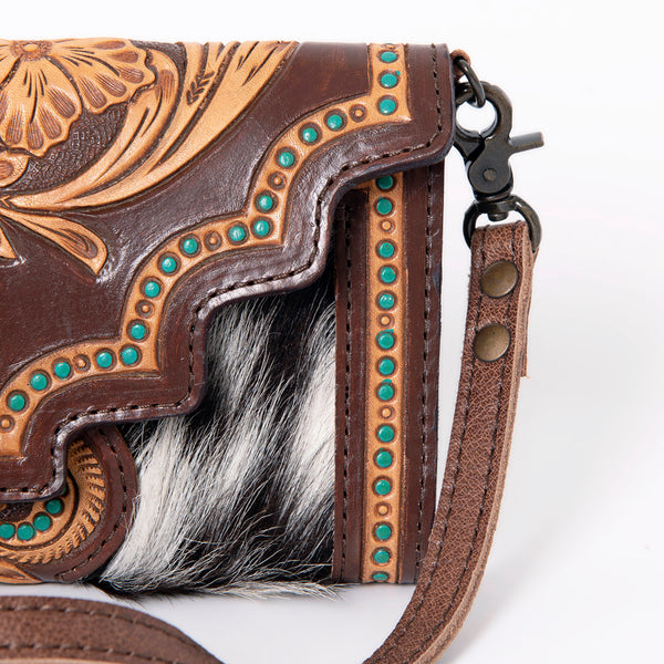 ADBG941 American Darling Handcrafted Hair-On Cowhide Wallet with Hand Tooled Floral Carved Leather