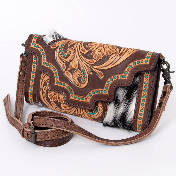 ADBG941 American Darling Handcrafted Hair-On Cowhide Wallet with Hand Tooled Floral Carved Leather