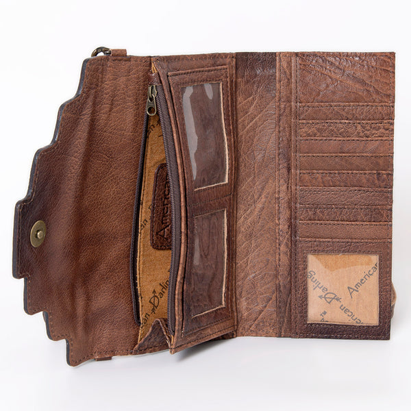 ADBG941 American Darling Handcrafted Hair-On Cowhide Wallet with Hand Tooled Floral Carved Leather