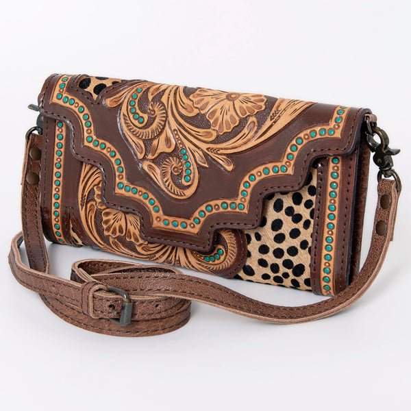 ADBG941 American Darling Handcrafted Hair-On Cowhide Wallet with Hand Tooled Floral Carved Leather