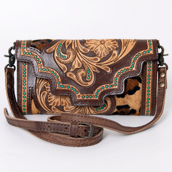 ADBG941 American Darling Handcrafted Hair-On Cowhide Wallet with Hand Tooled Floral Carved Leather