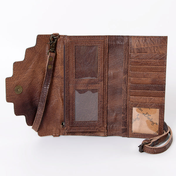 ADBG941 American Darling Handcrafted Hair-On Cowhide Wallet with Hand Tooled Floral Carved Leather
