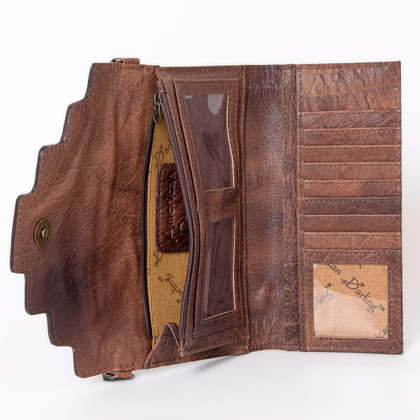 ADBG941 American Darling Handcrafted Hair-On Cowhide Wallet with Hand Tooled Floral Carved Leather