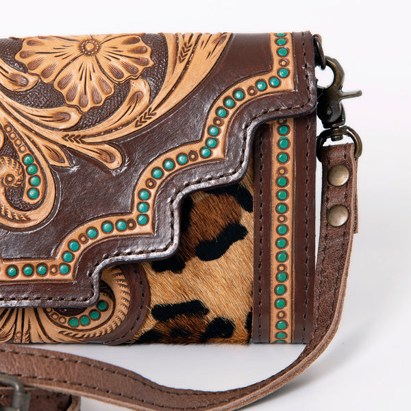 ADBG941 American Darling Handcrafted Hair-On Cowhide Wallet with Hand Tooled Floral Carved Leather