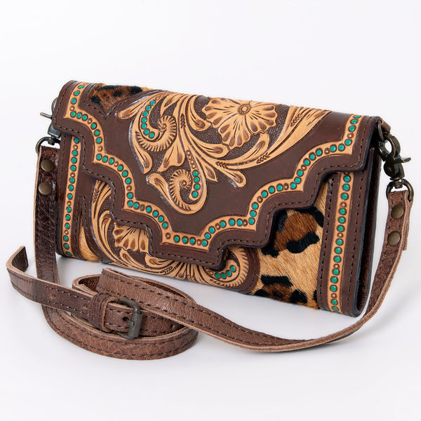 ADBG941 American Darling Handcrafted Hair-On Cowhide Wallet with Hand Tooled Floral Carved Leather