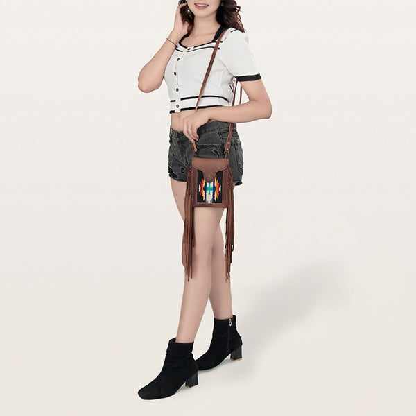 ADBG943 American Darling Handcrafted Western Leather Cell phone holder with Woven Saddle Blanket