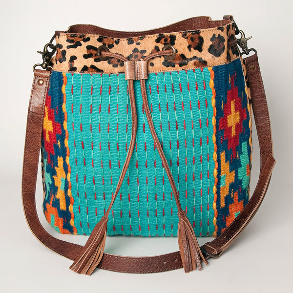 ADBG574 American Darling Southwestern Wool Bucket Bag Drawstring Tote with Leather Strap