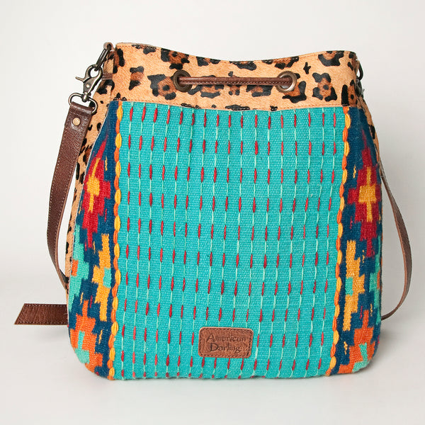 ADBG574 American Darling Southwestern Wool Bucket Bag Drawstring Tote with Leather Strap
