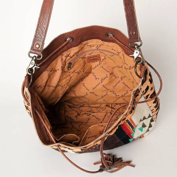 ADBG574 American Darling Southwestern Wool Bucket Bag Drawstring Tote with Leather Strap