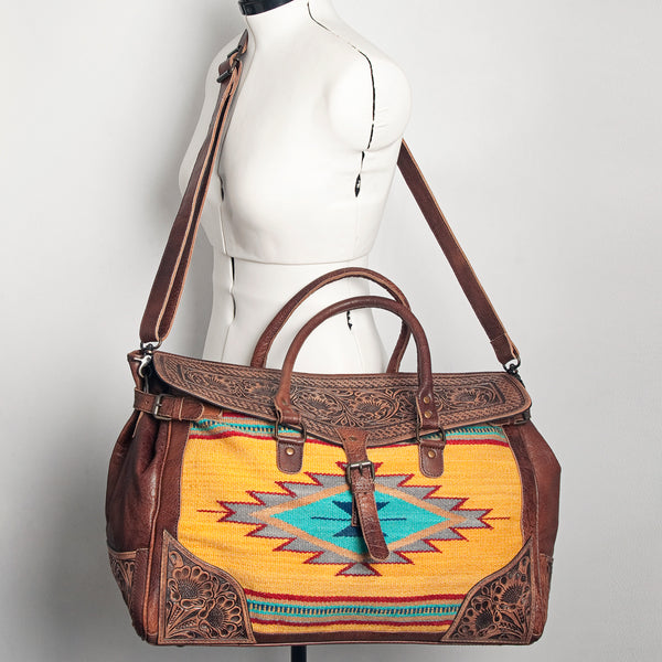 ADBG516 American Darling Hand Tooled Floral & Hand Woven Saddle Blanket Western Duffel Bag