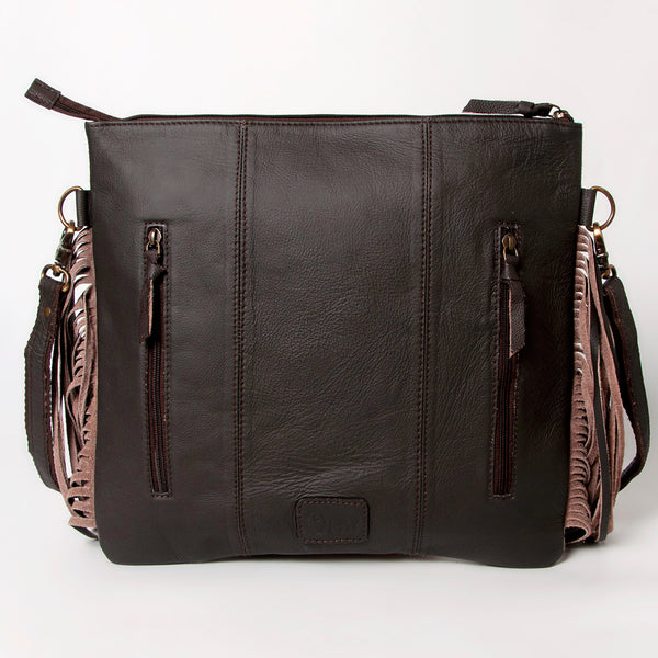 KBA115 CROSS BODY Hand Tooled Saddle Leather and Upcycled Canvas Ladies Bag 14.5x15.5 KBA