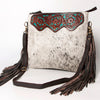 KBA115 CROSS BODY Hand Tooled Saddle Leather and Upcycled Canvas Ladies Bag 14.5x15.5 KBA