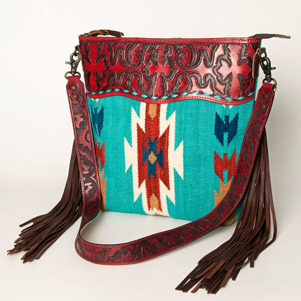 ADBG510 American Darling Signature Cross Body Bag - Hand Tooled Floral Leather & Woven Saddle Blanket