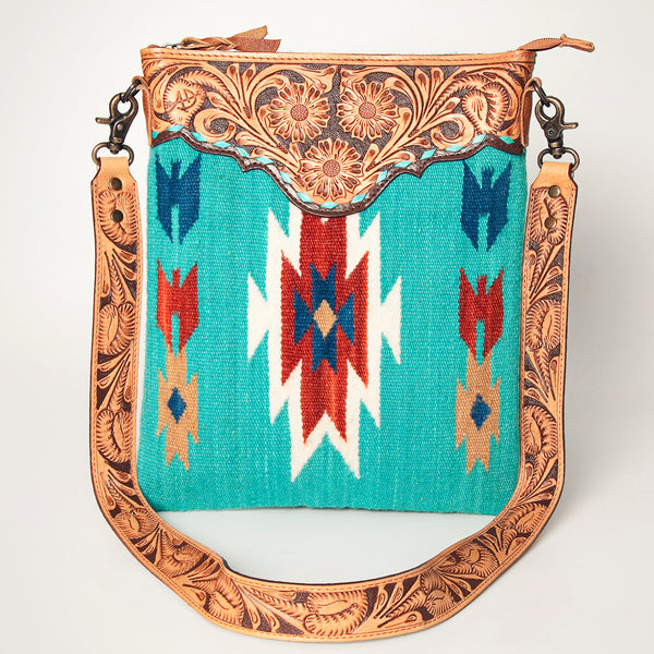 ADBG948 American Darling Western Leather Large Cross body Bag Hand Tooled Floral Saddle Blanket