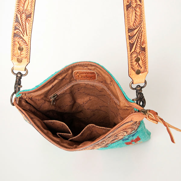 ADBG948 American Darling Western Leather Large Cross body Bag Hand Tooled Floral Saddle Blanket