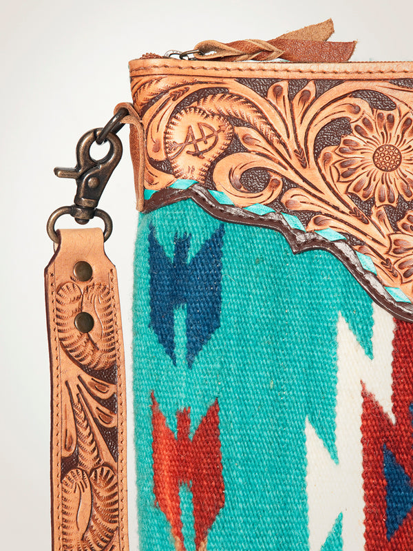 ADBG948 American Darling Western Leather Large Cross body Bag Hand Tooled Floral Saddle Blanket