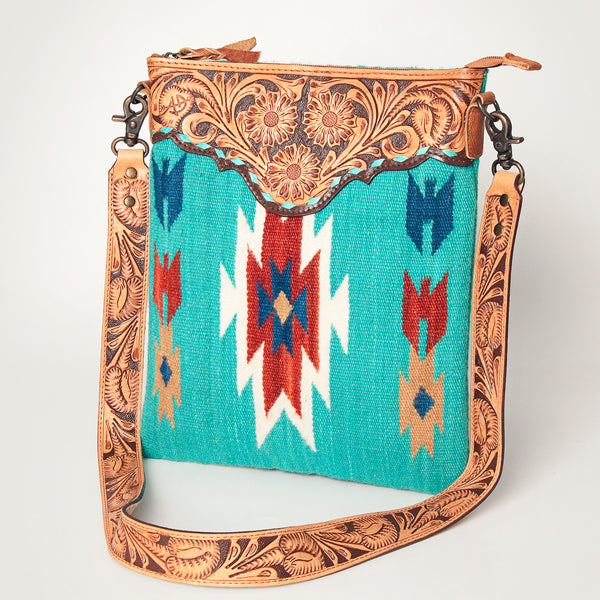 ADBG948 American Darling Western Leather Large Cross body Bag Hand Tooled Floral Saddle Blanket