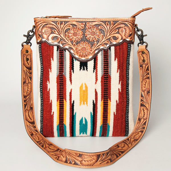 ADBG948 American Darling Western Leather Large Cross body Bag Hand Tooled Floral Saddle Blanket
