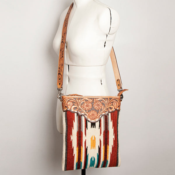 ADBG948 American Darling Western Leather Large Cross body Bag Hand Tooled Floral Saddle Blanket