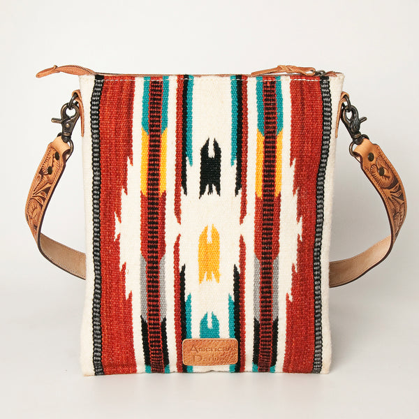 ADBG948 American Darling Western Leather Large Cross body Bag Hand Tooled Floral Saddle Blanket