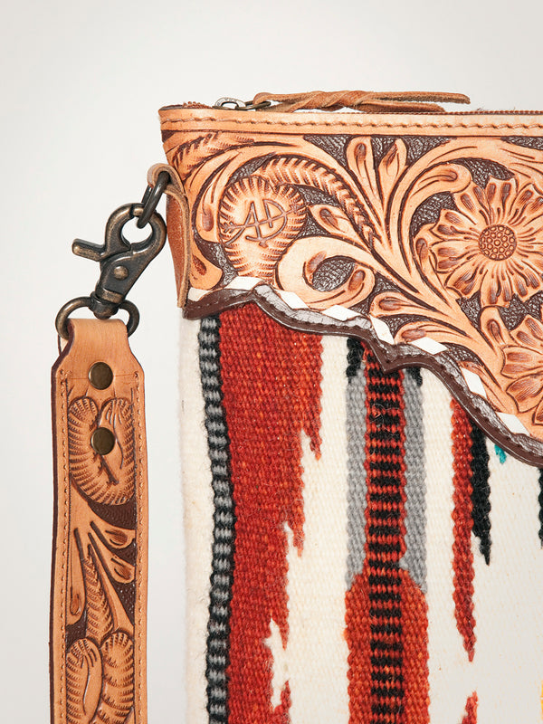 ADBG948 American Darling Western Leather Large Cross body Bag Hand Tooled Floral Saddle Blanket