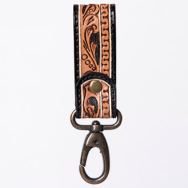 ADKR210 Hand-Tooled Leather Loop Keyring - Floral Design with Swivel Clasp