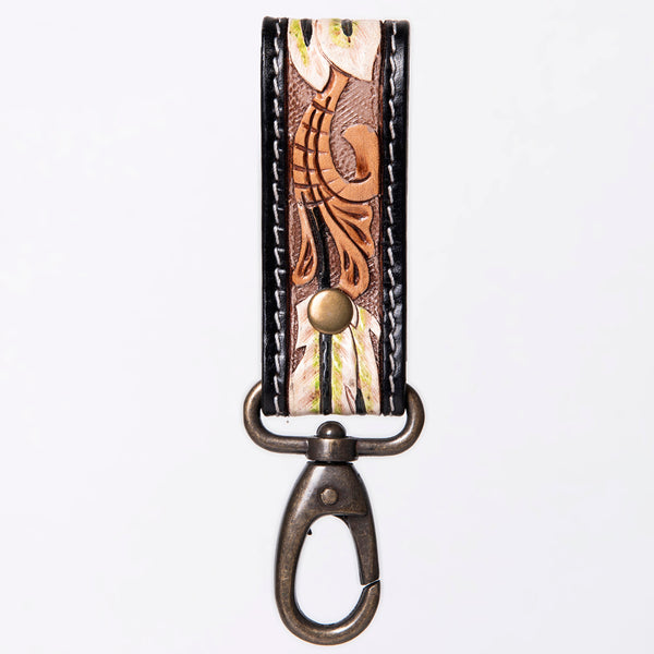 ADKR210 Hand-Tooled Leather Loop Keyring - Floral Design with Swivel Clasp