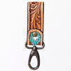 ADKR210 Hand-Tooled Leather Loop Keyring - Floral Design with Swivel Clasp