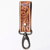 ADKR210 Hand-Tooled Leather Loop Keyring - Floral Design with Swivel Clasp