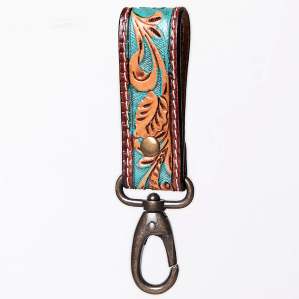 ADKR210 Hand-Tooled Leather Loop Keyring - Floral Design with Swivel Clasp