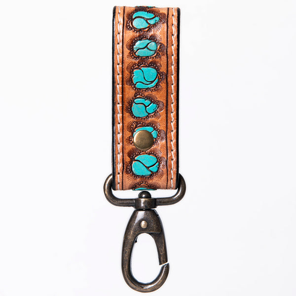 ADKR210 Hand-Tooled Leather Loop Keyring - Floral Design with Swivel Clasp
