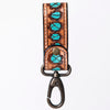 ADKR210 Hand-Tooled Leather Loop Keyring - Floral Design with Swivel Clasp
