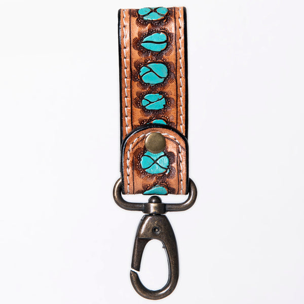ADKR210 Hand-Tooled Leather Loop Keyring - Floral Design with Swivel Clasp