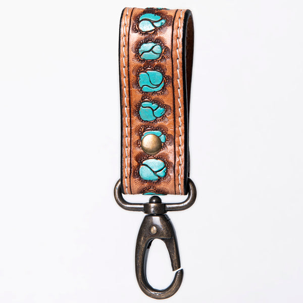 ADKR210 Hand-Tooled Leather Loop Keyring - Floral Design with Swivel Clasp