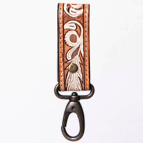 ADKR210 Hand-Tooled Leather Loop Keyring - Floral Design with Swivel Clasp