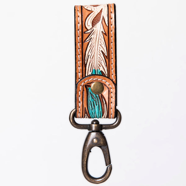 ADKR210 Hand-Tooled Leather Loop Keyring - Floral Design with Swivel Clasp