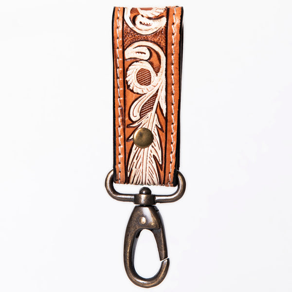 ADKR210 Hand-Tooled Leather Loop Keyring - Floral Design with Swivel Clasp