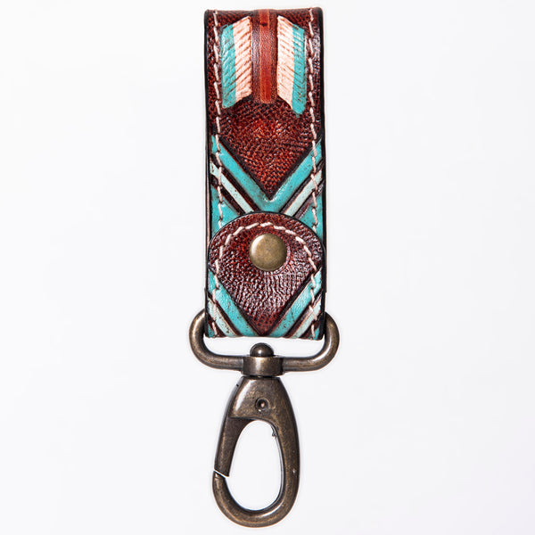 ADKR210 Hand-Tooled Leather Loop Keyring - Floral Design with Swivel Clasp