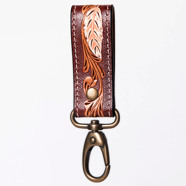 ADKR210 Hand-Tooled Leather Loop Keyring - Floral Design with Swivel Clasp