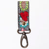 LC-ADKR210S Hand-Tooled Leather keyring Red Heart & Sunflower Floral on Charcoal