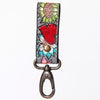 LC-ADKR210S Hand-Tooled Leather keyring Red Heart & Sunflower Floral on Charcoal