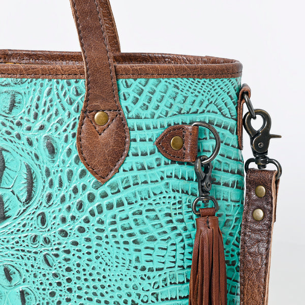 ADBG974 Alligator Embossed Genuine Leather Western Crossbody Tote with Tassels