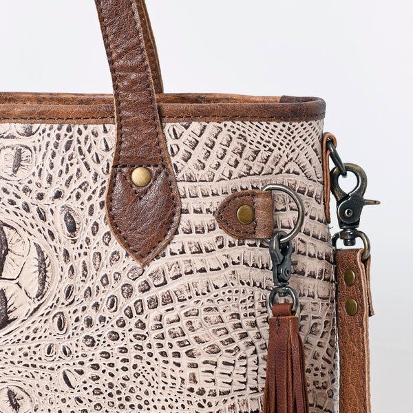 ADBG974 Alligator Embossed Genuine Leather Western Crossbody Tote with Tassels